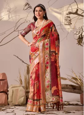 Digital Print Work Cotton Silk Classic Saree in Multi Colour for Women