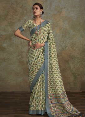 Digital Print Work Cotton Silk Traditional Designer Saree