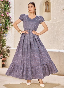 Digital Print Work Cotton Silk Trendy Gown in Lavender for Women