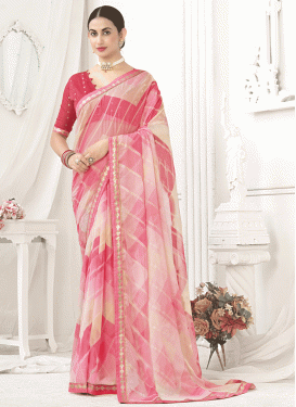 Digital Print Work Faux Chiffon Designer Contemporary Style Saree For Casual