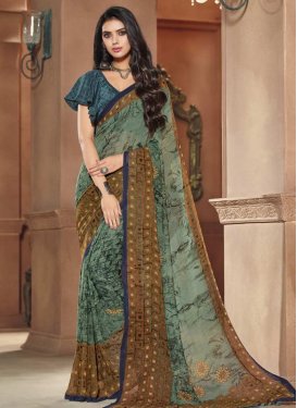 Digital Print Work Faux Georgette Contemporary Style Saree