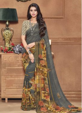 Digital Print Work Faux Georgette Contemporary Style Saree For Casual