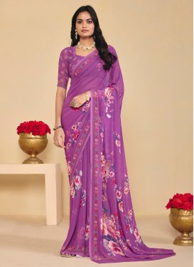 Digital Print Work Georgette Classic Saree in Violet for Casual