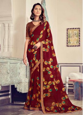 Digital Print Work Georgette Designer Contemporary Style Saree For Casual