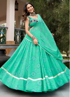Digital Print Work Georgette Readymade Lehenga Choli in Turquoise for Festival