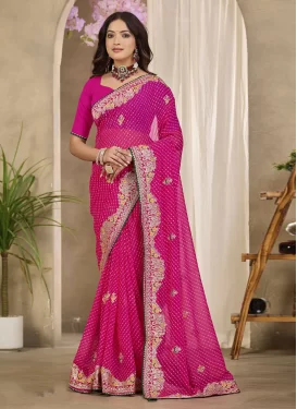 Digital Print Work Georgette Traditional Saree in Rose Pink for Casual