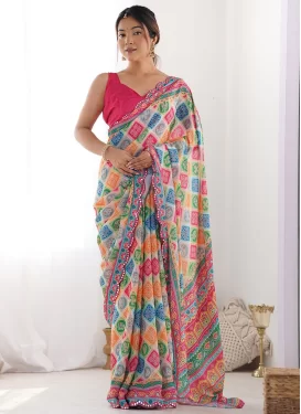 Digital Print Work Georgette Trendy Saree in Multi Colour for Women