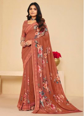 Digital Print Work Georgette Trendy Saree in Peach for Women