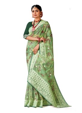 Digital Print Work Green and Mint Green Designer Traditional Saree