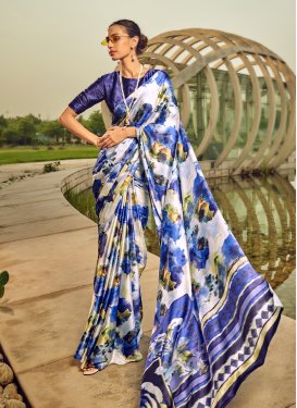 Digital Print Work Handloom Silk Designer Contemporary Style Saree For Ceremonial