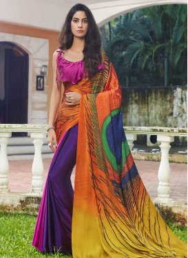 Digital Print Work Jacquard Silk Trendy Classic Saree
