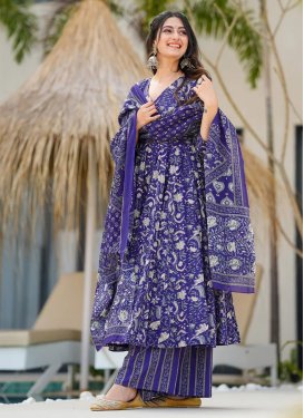 Digital Print Work Maslin Palazzo Suit in Purple for Women