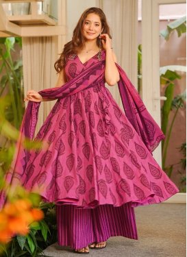 Digital Print Work Maslin Palazzo Suit in Rose Pink for Women