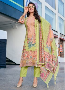 Digital Print Work Mint Green and Peach Pant Style Salwar Kameez