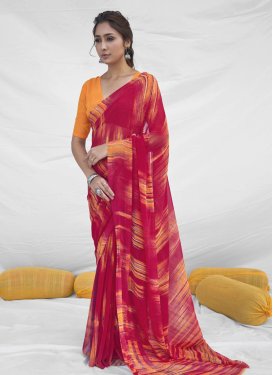 Digital Print Work Orange and Rose Pink Designer Traditional Saree