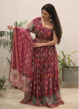 Digital Print Work Organza Readymade Lehenga Choli in Purple for Women