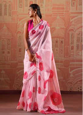 Digital Print Work Pink and Rose Pink Designer Traditional Saree