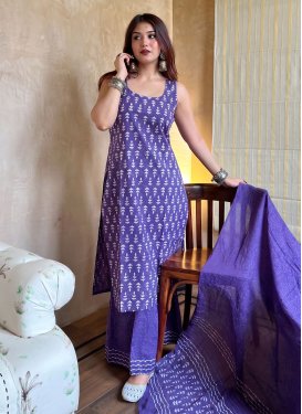 Digital Print Work Rayon Palazzo Suit in Violet for Women