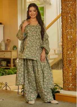 Digital Print Work Readymade Salwar Suit For Festival in Green