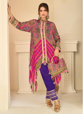 Digital Print Work Readymade Salwar Suit For Festival in Rose Pink and Violet