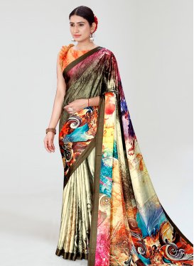 Digital Print Work Satin Designer Contemporary Style Saree