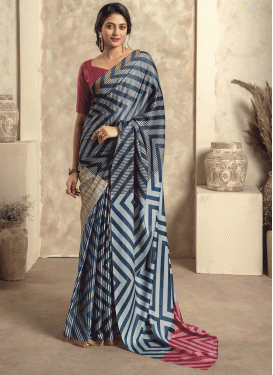 Digital Print Work Satin Silk Designer Contemporary Style Saree