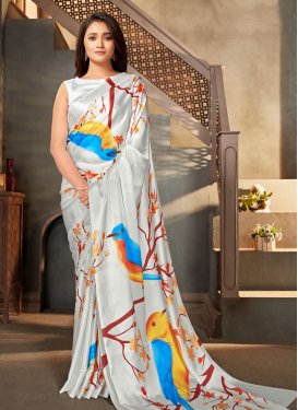 Digital Print Work Satin Silk Designer Traditional Saree For Casual