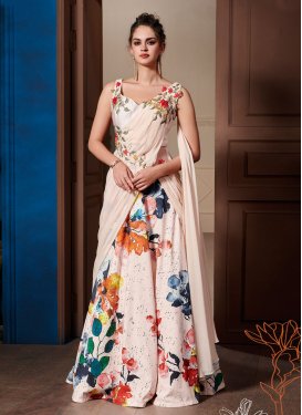 Digital Print Work Satin Silk Readymade Designer Gown