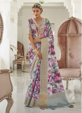 Digital Print Work Satin Silk Traditional Designer Saree