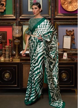 Digital Print Work Satin Silk Traditional Designer Saree