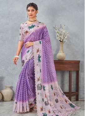 Digital Print Work Satin Silk Traditional Saree in Mauve and Violet for Women Digital Print Work Satin Silk Traditional Saree in Mauve and Violet for Women