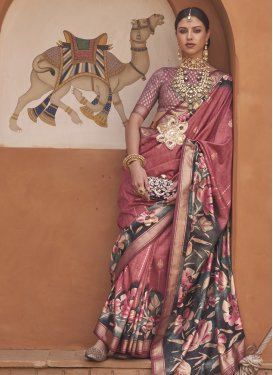 Digital Print Work Silk Blend Designer Contemporary Style Saree