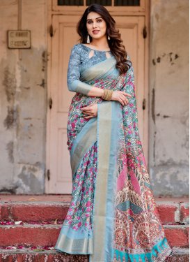Digital Print Work Silk Blend Designer Traditional Saree