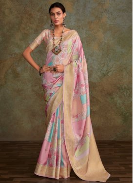 Digital Print Work Silk Blend Traditional Designer Saree