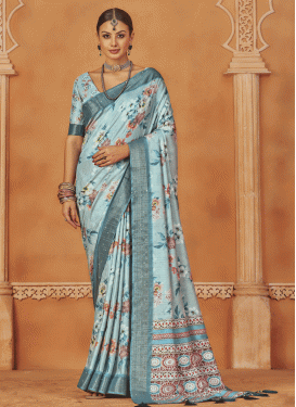Digital Print Work Silk Blend Trendy Classic Saree