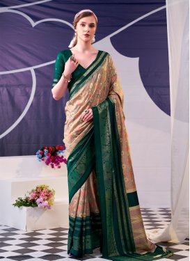 Digital Print Work Traditional Saree For Casual in Beige and Green