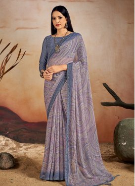 Digital Print Work Traditional Saree For Casual in Grey and Lavender