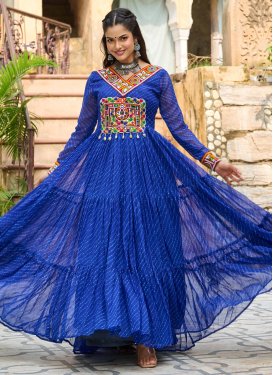 Digital Print Work Trendy Gown For Ceremonial in Blue