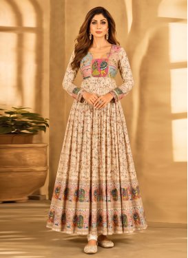 Digital Print Work Trendy Gown For Festival in Cream