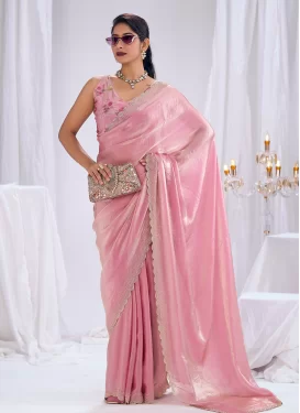 Digital Print Work Trendy Saree For Festival in Pink