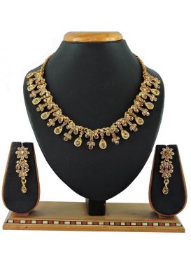 Dignified Alloy Beads Work Gold Rodium Polish Necklace Set