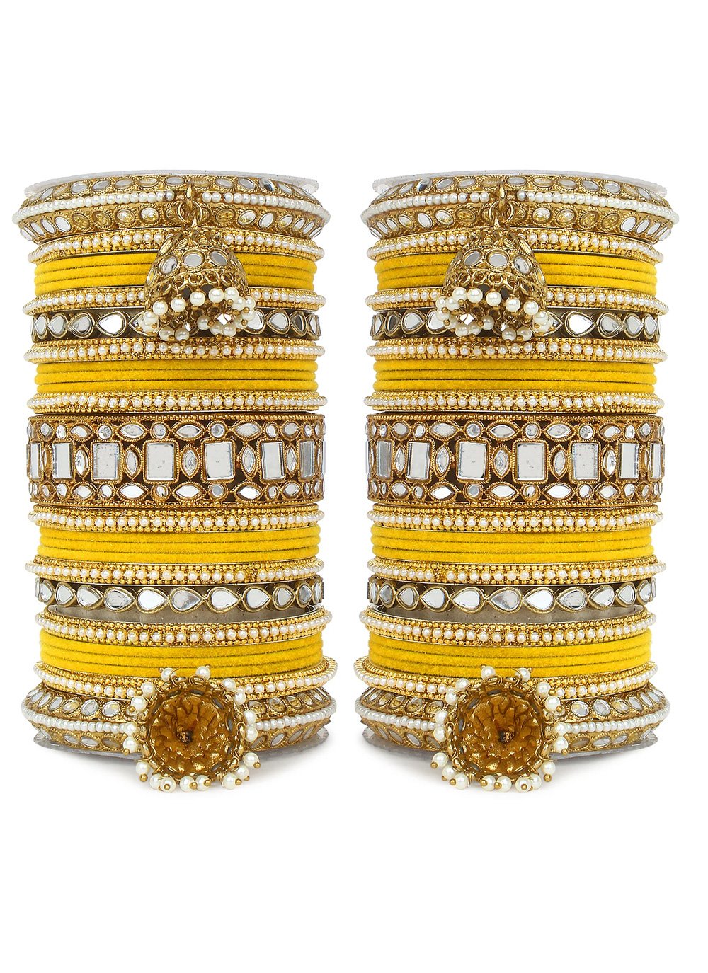 Dignified Alloy Gold and Yellow Beads Work Bangles