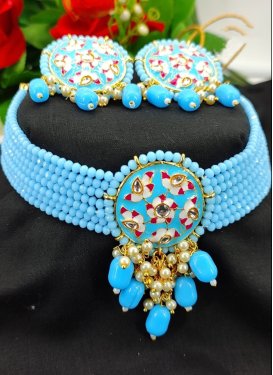 Dignified Alloy Gold Rodium Polish Beads Work Necklace Set