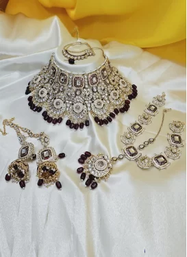 Dignified Alloy Gold Rodium Polish Beads Work White and Wine Bridal Jewelry