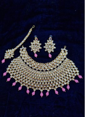 Dignified Beads Work Mauve and White Necklace Set for Festival