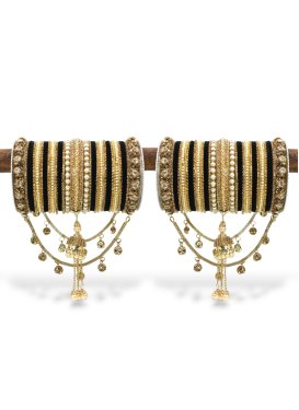 Dignified Black and Gold Beads Work Kada Bangles For Party