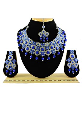 Dignified Blue and Silver Color Beads Work Necklace Set
