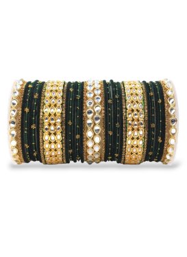 Dignified Bottle Green and Gold Alloy Kada Bangles
