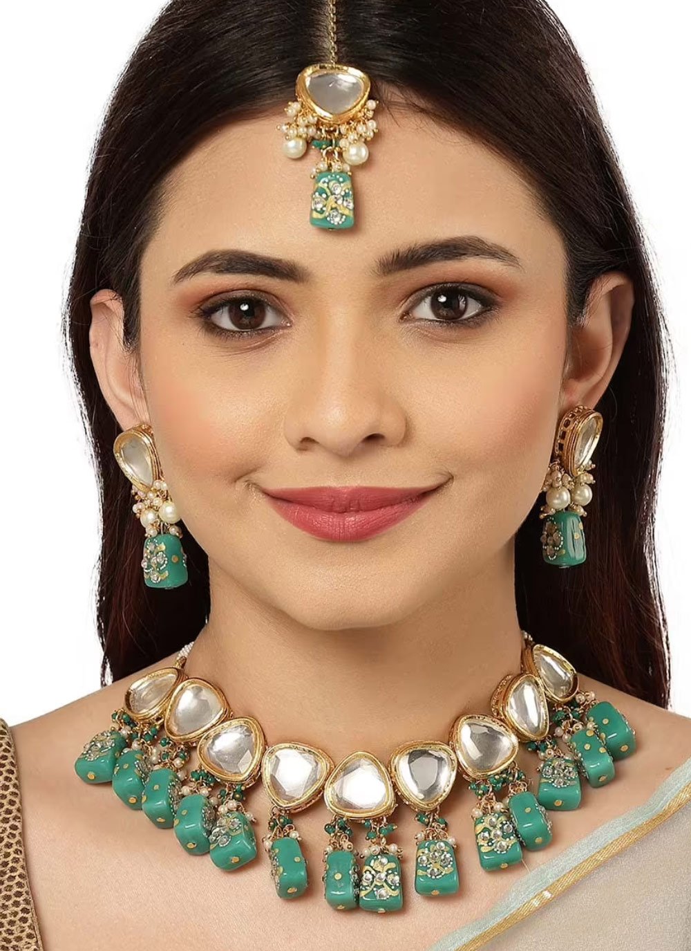Dignified Brass Moti Work Necklace Set