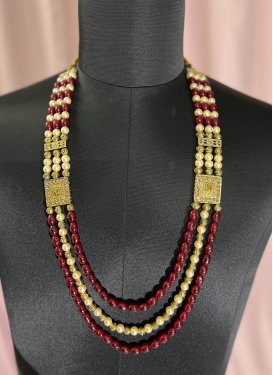 Dignified Cream and Maroon Beads Work Necklace For Party